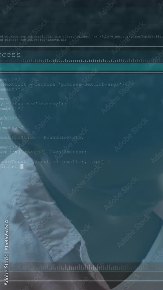 Poster Data terminal access animation over person working on computer