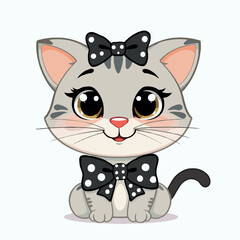 cute cat with bow isolated on white