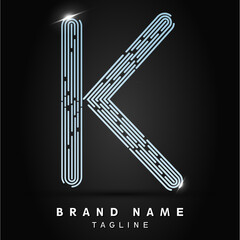 K Letter Logo concept Linear style. Creative Minimal Monochrome Monogram emblem design template. Graphic Alphabet Symbol for Luxury Fashion Corporate Business Identity. Elegant Vector element