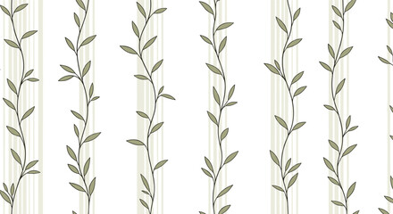 Obraz premium Elegant vertical botanical trail wallpaper pattern with subtle striped background