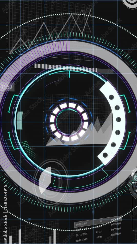 Poster futuristic hud interface with circular elements and data visualization animation