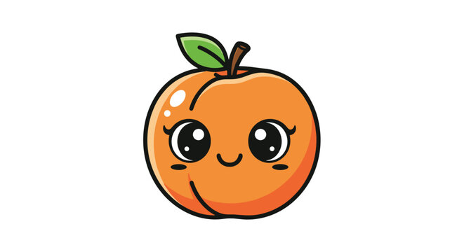 Naklejki Adorable kawaii peach face vector illustration with big expressive eyes and cute smile for a whimsical and playful design