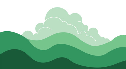 Abstract gentle rolling green hills under a sky filled with soft clouds