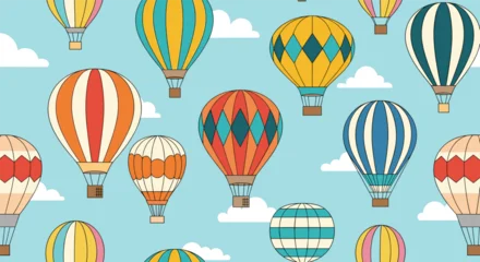 Printed roller blinds Vintage hot air balloons floating on a cloudy sky vintage retro travel adventure sky transportation illustration