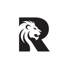 Black lion head forming letter r profile mane