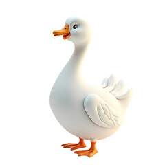 3d A cheerful white cartoon duck with rosy cheeks and big eyes isolated on transparent background