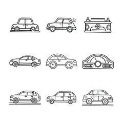 Obraz premium Set of car related icons in outline style vector illustration