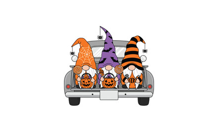Halloween truck gnomes pumpkin harvest fall spooky season decoration