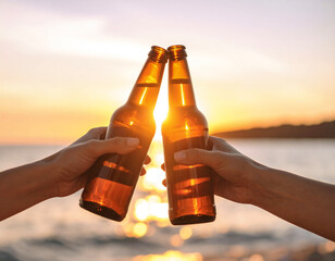 Beer Bottles Cheers at Sunset Beach