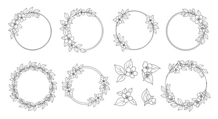 Elegant floral wreaths and botanical frames for decorative design projects