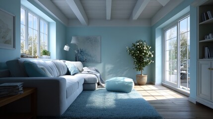 Naklejka premium Bright and airy living room with comfortable furniture and natural light