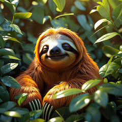Obraz premium Peaceful Close-Up of Sloth Surrounded by Lush Leaves