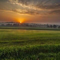 Fototapeta premium Open field with sunrise and Eid atmosphere