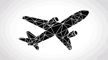 Geometric airplane soaring through the sky, a stylized black and white design perfect for travel and aviation themes.