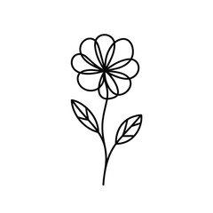 Simple Line Art Drawing of Flower with Leaves and Stem