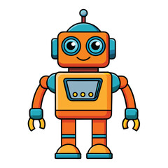 "A vibrant cartoon robot with expressive eyes and futuristic gadgets, isolated on white background, vector style"