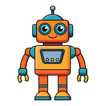 "A vibrant cartoon robot with expressive eyes and futuristic gadgets, isolated on white background, vector style"