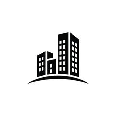 Black and White Building Silhouette with Curved Base Illustration