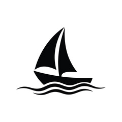 Simple Black Silhouette of a Sailboat on Water Waves