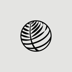 Abstract Palm Leaf Globe Icon in Black and White