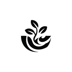 Fototapeta premium Stylized Plant Growing in Water Waves Black and White Logo