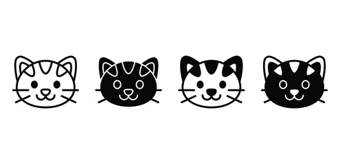 Set of Cat Icons Black and White Kitten Heads Vector Design Illustration