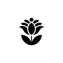 Elegant Black Flower Icon on White Background for Graphic Design