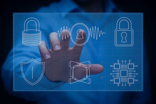 Digital security interface with cyber icons and human interaction digital interface cybersecurity - Powered by Adobe
