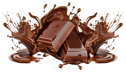 Premium Delicious Chocolate Background on White with Crumbled Pieces and Splash – Sweet,...