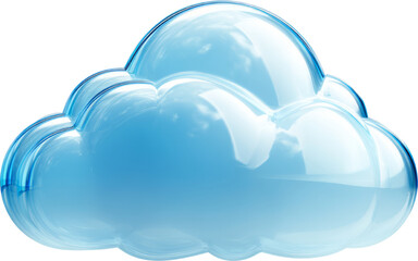 Blue 3d cloud icon for computing data storage. bright technology graphic
