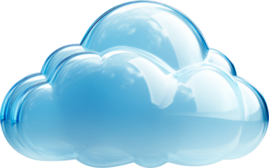 Blue 3d cloud icon for computing data storage. bright technology graphic