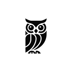 Stylized Black Owl Illustration on White Background for Graphic Design