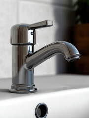 Modern chrome faucet single handle mixer shiny metal bathroom sink contemporary style clean functional elegant minimal design