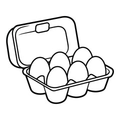 Black and white cartoon illustration of eggs in a carton
