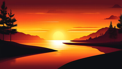 Warm Yellow to Deep Orange Gradient Background with Glossy Diagonal Overlay and Reflective Light Effect, AI