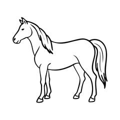 Standing Horse Outline Vector: Simple Black and White Line Art of a Stallion or Mare