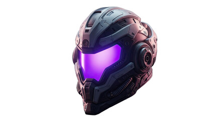 Fototapeta premium A futuristic scifi helmet with a purple visor isolated on white isolated on transparent background