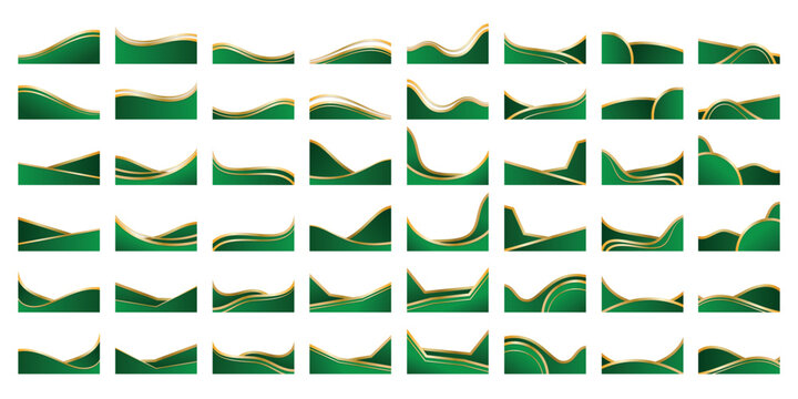 Modern Elegant Abstract Green and Gold Wavy Border Decoration Gradient Illustration Collection