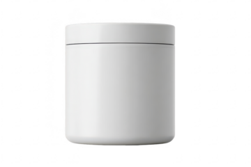 Blank, white, cylindrical container with a lid