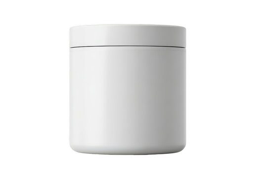 Blank, white, cylindrical container with a lid