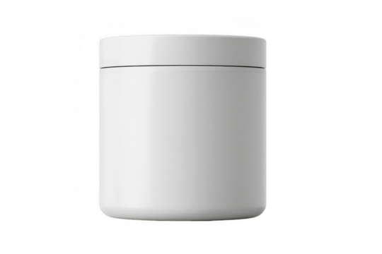 Blank, white, cylindrical container with a lid