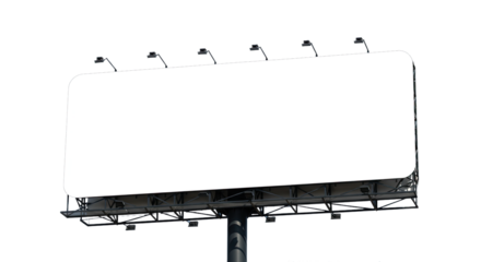 Blank outdoor advertising billboard with a white screen for mockup, isolated on a white background. Commercial sign with copy space for promotion and marketing.