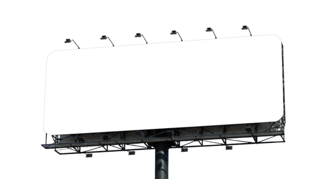 Blank outdoor advertising billboard with a white screen for mockup, isolated on a white background. Commercial sign with copy space for promotion and marketing.