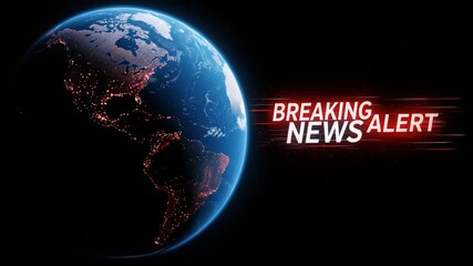 Rotating Earth Globe with Breaking News Graphic for Urgent Updates