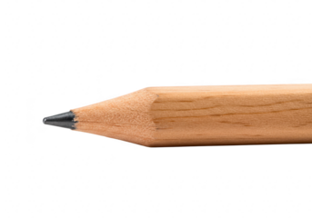 Closeup of a sharpened wooden pencil with a graphite tip isolated on a transparent background