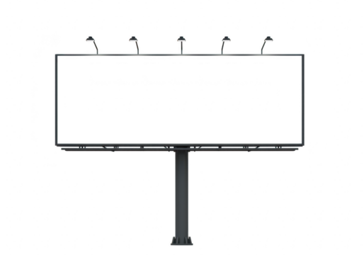 A large, blank billboard with a white screen and lights, isolated on a transparent background