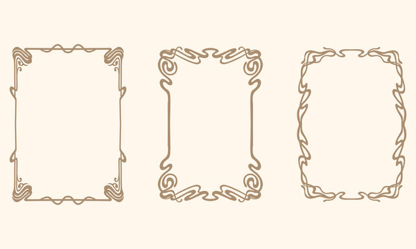 Art nouveau vintage retro style frame border collection bundle set background vector art decorative poster element editable