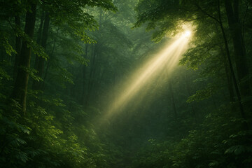 Naklejka premium Sacred Light Shining Through Forest