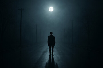 Lone Figure under Full Moon