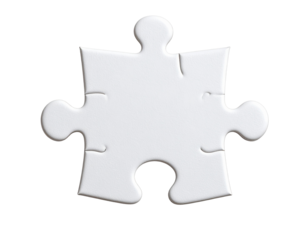  Single white puzzle piece with soft shadows isolated on transparent background PNG